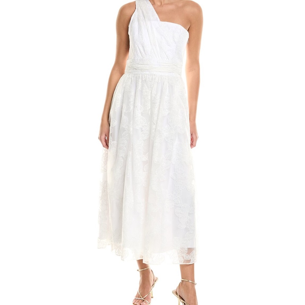 Shoshanna Midnight Marinique White One-Shoulder Midi Dress